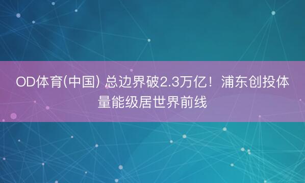 OD体育(中国) 总边界破2.3万亿！浦东创投体量能级居世界前线