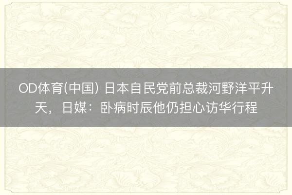 OD体育(中国) 日本自民党前总裁河野洋平升天,日媒:卧病时辰他仍担心访华行程