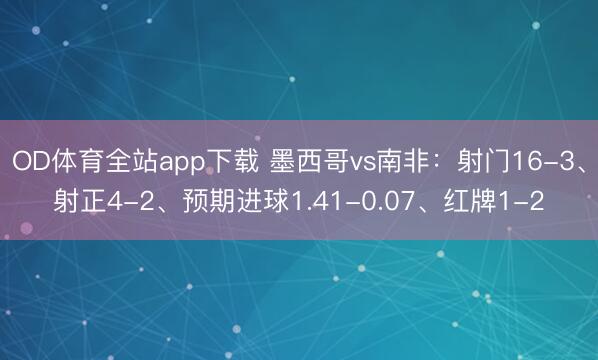 OD体育全站app下载 墨西哥vs南非：射门16-3、射正4-2、预期进球1.41-0.07、红牌1-2