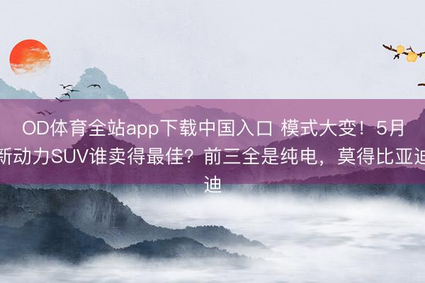 OD体育全站app下载中国入口 模式大变！5月新动力SUV谁卖得最佳？前三全是纯电，莫得比亚迪