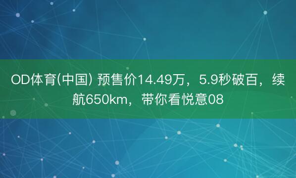 OD体育(中国) 预售价14.49万，5.9秒破百，续航650km，带你看悦意08
