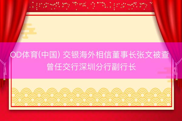OD体育(中国) 交银海外相信董事长张文被查 曾任交行深圳分行副行长